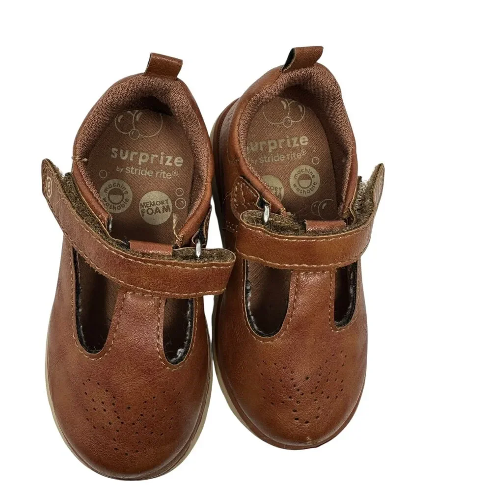 Stride Rite Brown Betty Sue Pleather Machine Washable‎ Mary Janes Hook & Loop 6M